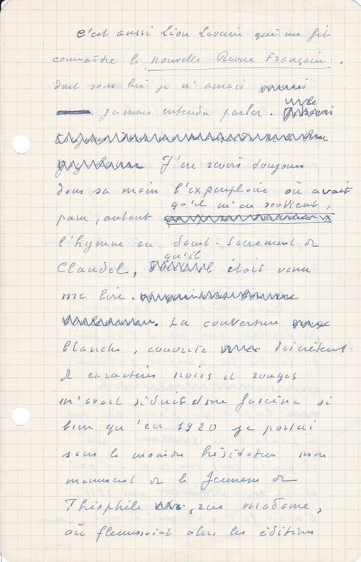 JOUHANDEAU (Marcel). | Manuscrit autographe sur la Nouvelle Revue française.