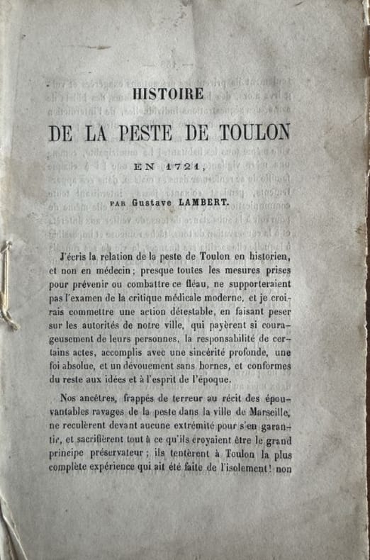 LAMBERT (Gustave). | Histoire de la peste de Toulon en 1721.