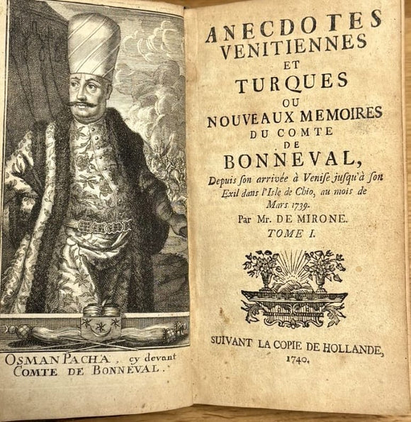 BONNEVAL (Claude-Alexandre de), LE NOBLE (Eustache). | Anecdotes vénitiennes et turques, ou Nouveaux mémoires du comte de Bonneval. Tome 1 seul. [Relié avec : ] Amusemens de la campagne, ou Récréations historiques, avec quelques anecdotes secret...