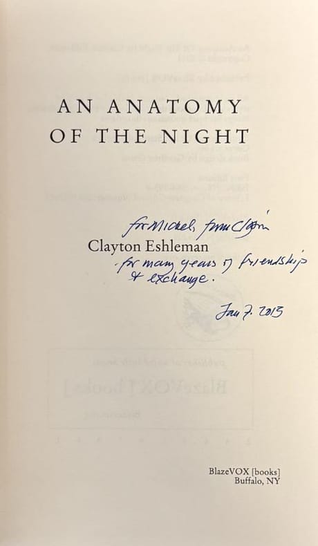 ESHLEMAN (Clayton). | An Anatomy of the Night.