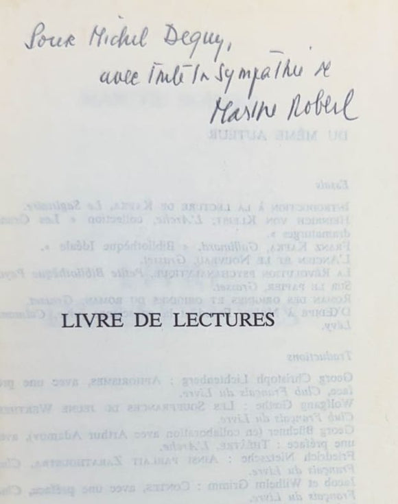 ROBERT (Marthe). | Livre de lectures [I]. La vérité littéraire (Livre de lectures II)