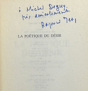 JEAN (Raymond). | La Poétique du désir : Nerval, Lautréamont, Apollinaire, Eluard.