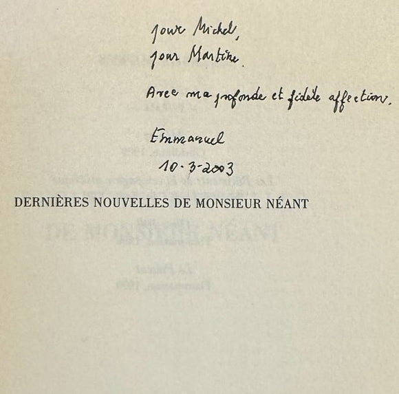 MOSES (Emmanuel). | Dernières nouvelles de monsieur Néant.