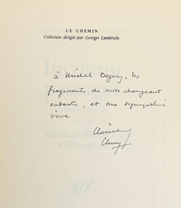 CLUNY (Claude Michel). | Inconnu passager. Poèmes (1965-1977). Suivi de Antonio Brocardo à Giorgione.