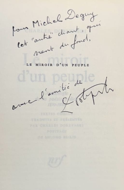 DOBZYNSKI (Charles). | Le miroir d'un peuple. Anthologie de la poésie yidich, 1870-1970.