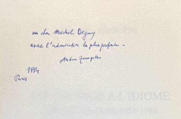 ZANZOTTO (Andrea). | Du paysage à l'idiome : anthologie poétique 1951-1986.