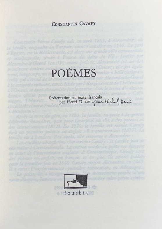 CAVAFY (Constantin). | Poèmes. Présentation et texte français par Henri Deluy.
