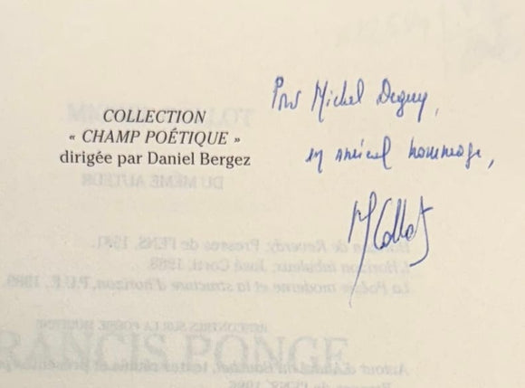 PONGE (Francis) COLLOT (Michel). | Francis Ponge : entre mots et choses.