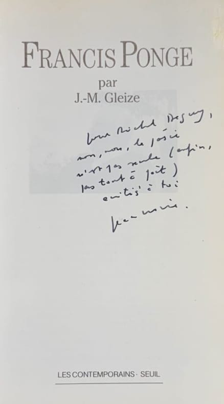 PONGE (Francis) GLEIZE (Jean-Marie). | Francis Ponge.