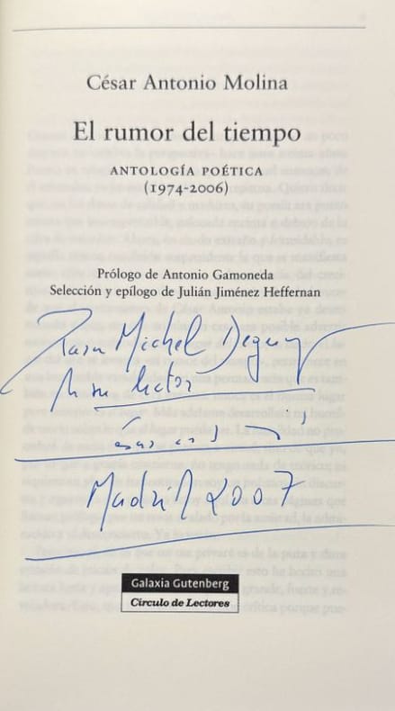 MOLINA (César Antonio). | El rumor del tiempo : antología poética (1974-2006).