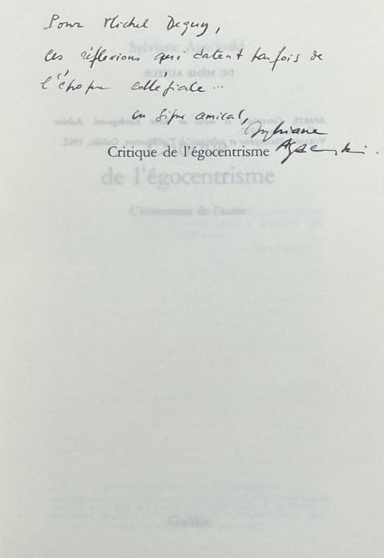 AGACINSKI (Sylviane). | Critique de l'égocentrisme : l'événement de l'autre.