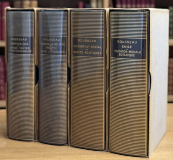 ROUSSEAU (Jean-Jacques). | Oeuvres complètes. I, Les Confessions. Autres textes autobiographiques. II, La Nouvelle Héloïse. Théâtre. Poésies. Essais littéraires. III, Du Contrat social. Ecrits politiques. IV, Emile. Education - Morale - Botaniq...