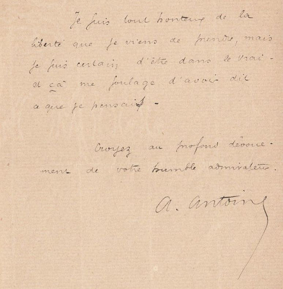 ZOLA , ANTOINE (André). | Lettre autographe signée adressée à Emile Zola