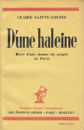 SAINTE-SOLINE (Claire). | D'une haleine. Récit d'une femme du peuple de Paris.