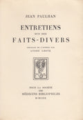 PAULHAN (Jean). | Entretiens sur des faits-divers. Portrait de l'auteur par André Lhote.