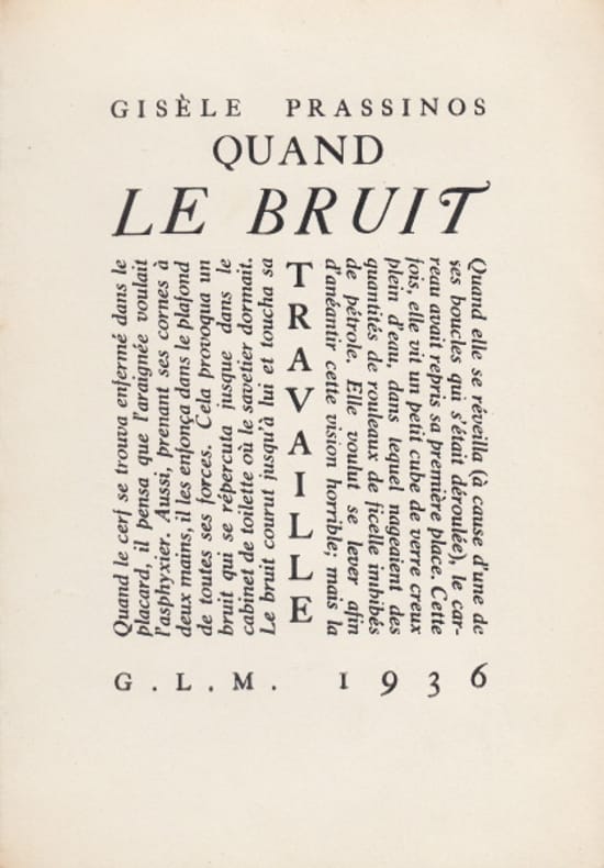 PRASSINOS (Gisèle). | Quand le bruit travaille.