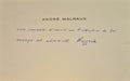 MALRAUX (André). | Carte autographe adressée à Pierre Jean Jouve.