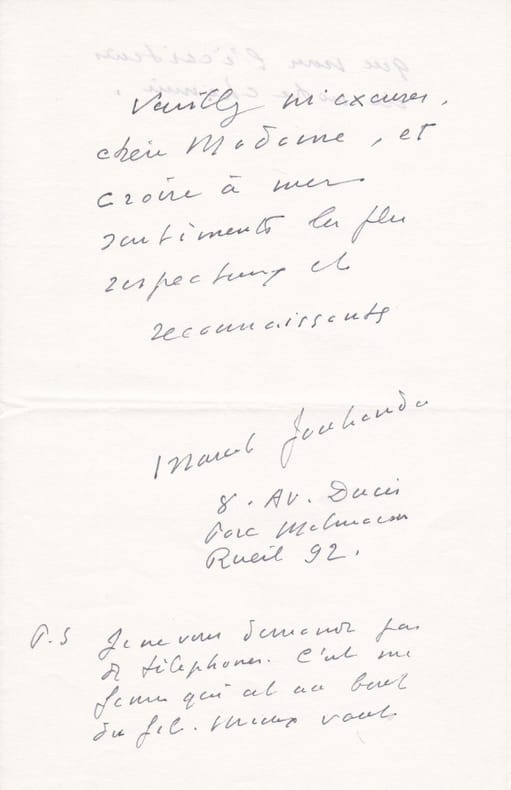 JOUHANDEAU (Marcel). | Lettre autographe signée adressée à une dame.