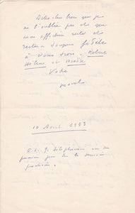 JOUHANDEAU (Marcel). | Lettre autographe signée adressée à sa "chère Hélène".