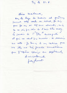 GENET (Jean). | Lettre autographe signée adressée à la comédienne Laurence Bourdil.