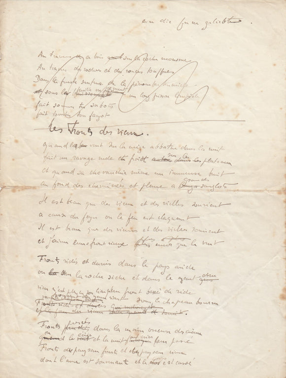 BATAILLE (Georges). | Les Fronts des vieux. Poème autographe.