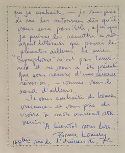 LOWERY (Bruce). | Réunion de 3 lettres signées adressées à Jacques Brenner.
