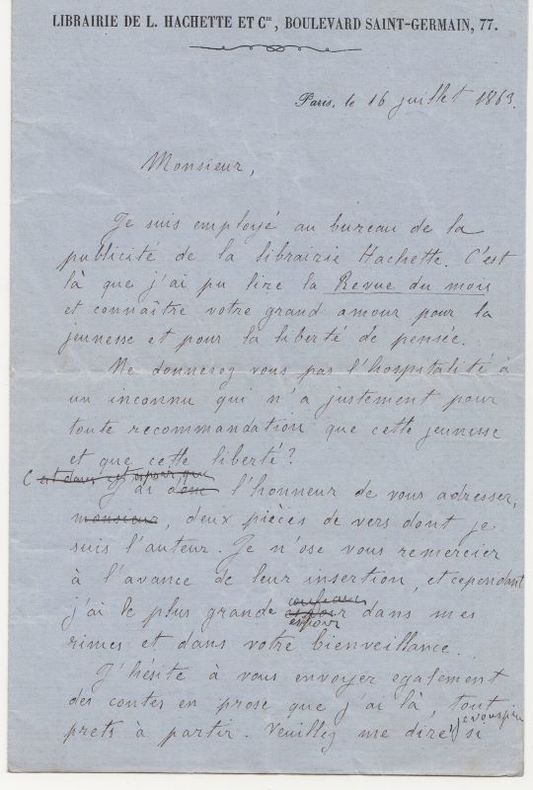 ZOLA (Emile). | Brouillon autographe signé d'une lettre adressée à Géry-Legrand.