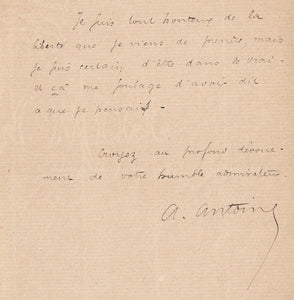 ZOLA , ANTOINE (André). | Lettre autographe signée adressée à Emile Zola