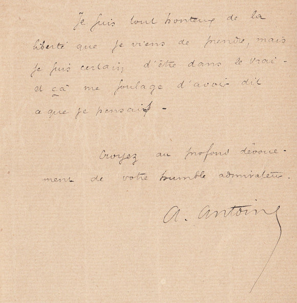 ZOLA , ANTOINE (André). | Lettre autographe signée adressée à Emile Zola