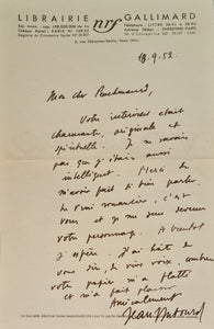 DUTOURD (Jean). | Lettre autographe signée adressée à Jacques Peuchmaurd de la revue "Arts".