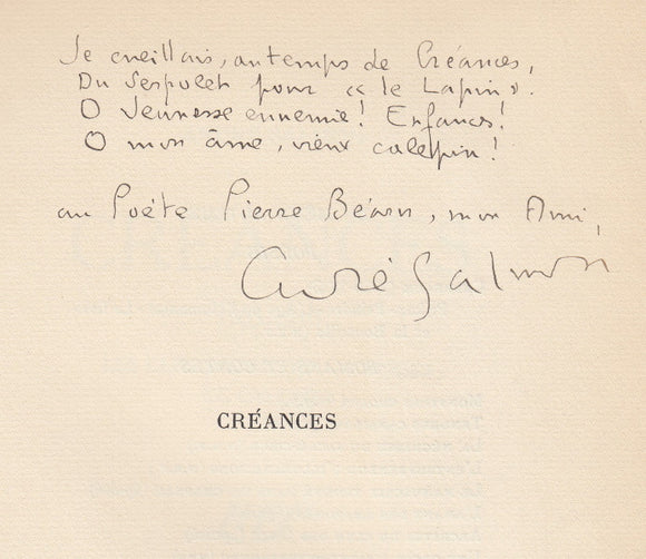 SALMON (André). | Créances (1905-1910). Les clefs ardentes. Féeries. Le calumet.