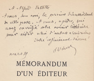 STOCK (P.-V.). | Memorandum d'un éditeur. Préface de Jean Ajalbert.