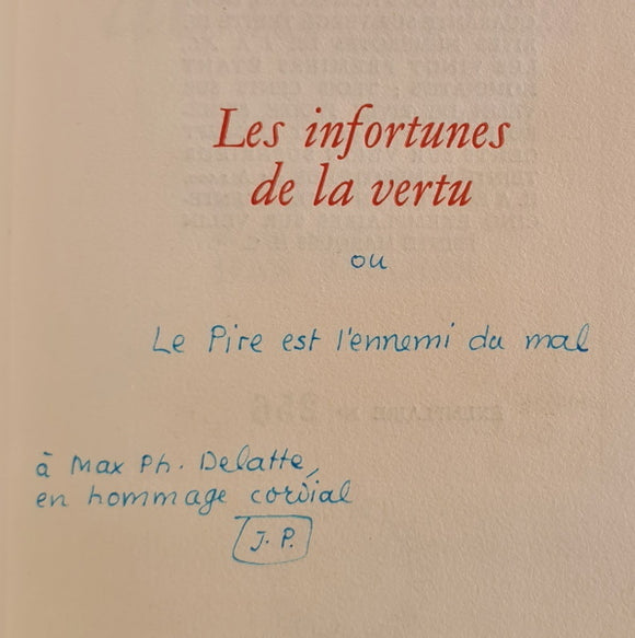 SADE (D.-A.-F. de). | Les Infortunes de la Vertu. Avec une notice de Maurice Heine, une bibliographie de Robert Valençay et une introduction par Jean Paulhan.