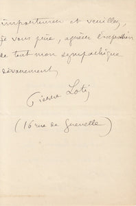 LOTI (Pierre). | Lettre autographe signée adressée à Jules Claretie.