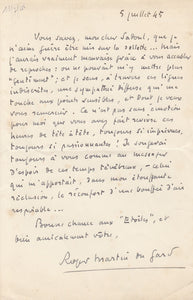 MARTIN DU GARD (Roger). | Deux lettres autographes signées adressées à Georges Sadoul.