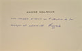 MALRAUX (André). | Carte autographe adressée à Pierre Jean Jouve.