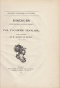 MUSSET (Alfred de). | Discours prononcés dans la séance publique tenue par l'Académie Française, pour la réception de M. Alfred de Musset, le 27 mai 1852.