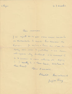 PERRY (Jacques). | Lettre autographe signée adressée à Jacques Peuchmaurd de la revue Arts.