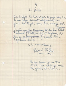 FALLET (René). | Lettre autographe signée.