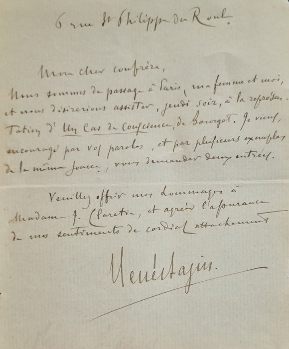 BAZIN (René). | Billet autographe signé adressé à Jules Claretie.