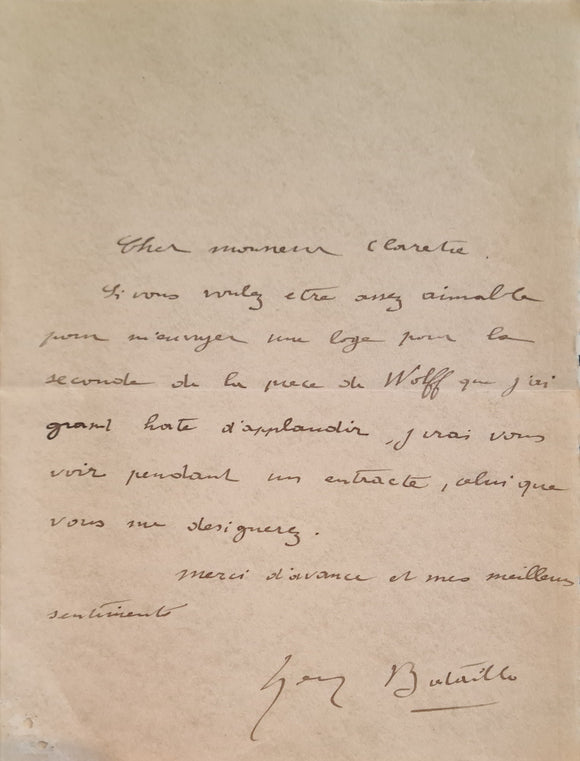 BATAILLE (Henry). | Réunion de deux lettres autographes signées adressées à Jules Claretie.