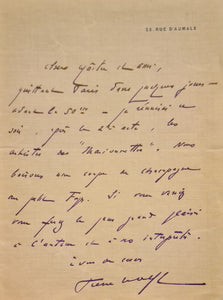 WOLFF (Pierre). | Une lettre autographe signée et une carte autographe signée adressées à Jules Claretie.