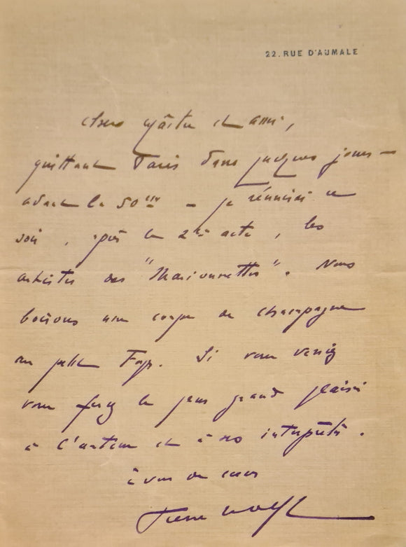 WOLFF (Pierre). | Une lettre autographe signée et une carte autographe signée adressées à Jules Claretie.
