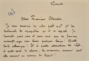 ZAMACOÏS (Miguel). | Carte autographe signée adressée à Jules Claretie.
