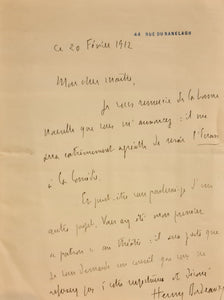 BORDEAUX (Henry). | Lettre autographe signée adressée à Jules Claretie.