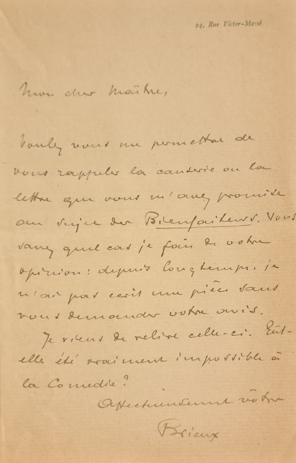 BRIEUX (Eugène). | Deux lettres autographes signées adressées à Jules Claretie.