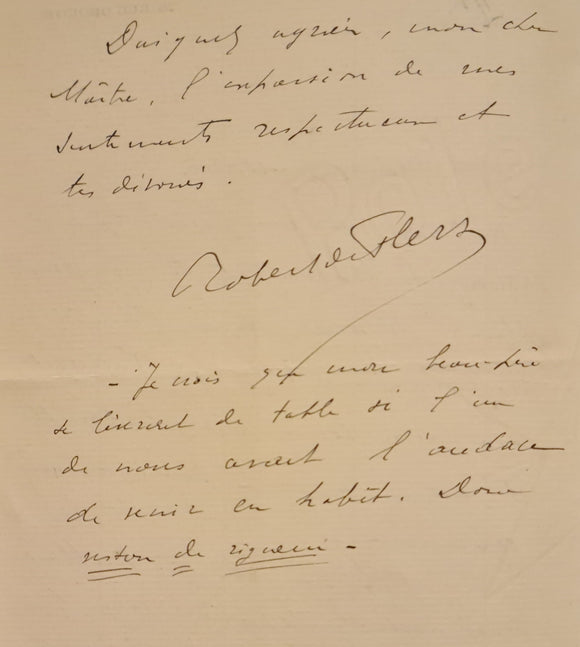 FLERS (Robert de). | Une lettre autographe signée adressée à Jules Claretie.