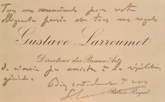 LARROUMET (Gustave). | Carte de visite autographe signée adressée à Jules Claretie.