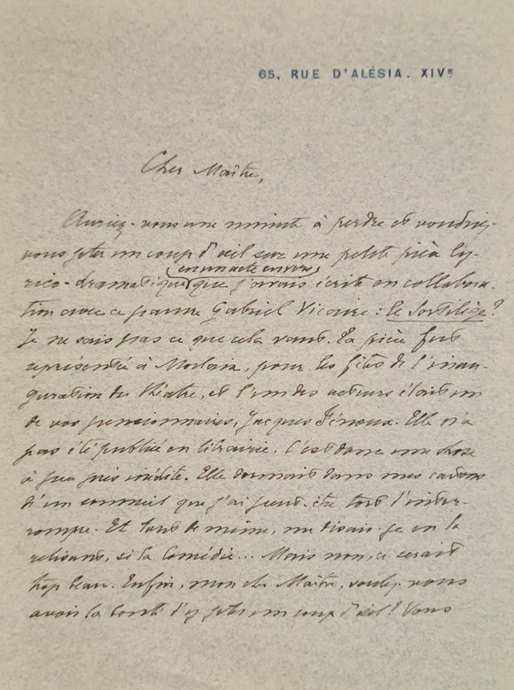 LE GOFFIC (Charles). | Lettre autographe signée adressée à Jules Claretie.