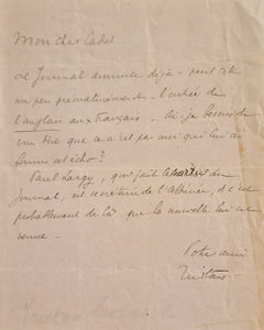 BERNARD (Tristan). | Carte-lettre autographe signée "Tristan" et adressée à Coquelin Cadet.